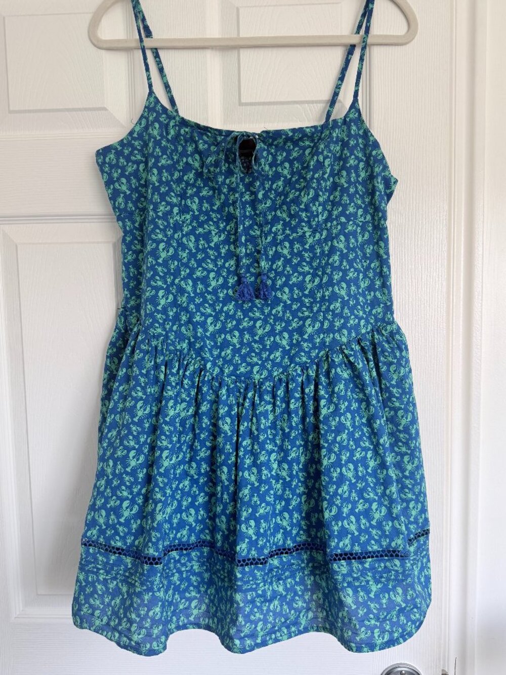 Roller Rabbit x Target Blue Lobster Print Smocked Mini Sundress Pockets L